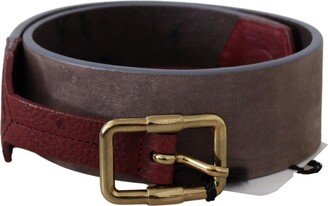 GF Brown Leather Wide Gold Chrome Logo Buckle Women's Belt