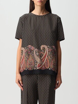 blouse in silk crêpe de chine with Paisly and polka dots print