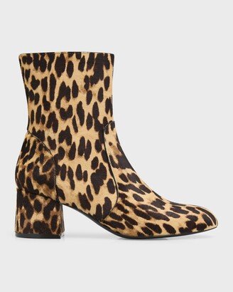 Flareblock Leopard Print Leather Ankle Boots