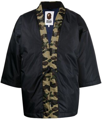 Camouflage-Trim Zip-Up Padded Jacket