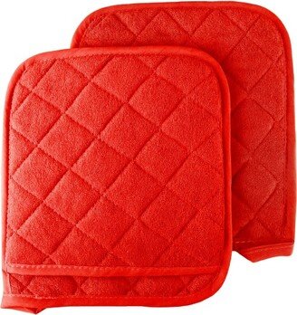 Pot Holder Set, 2 Piece Oversized Heat Resistant Quilted Cotton Pot Holders By Hastings Home (Red)