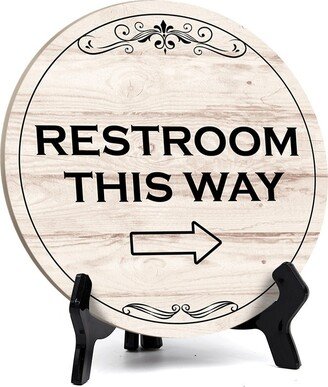 Round Restroom This Way, Decorative Bathroom Table Sign With Acrylic Easel | 5 X 5