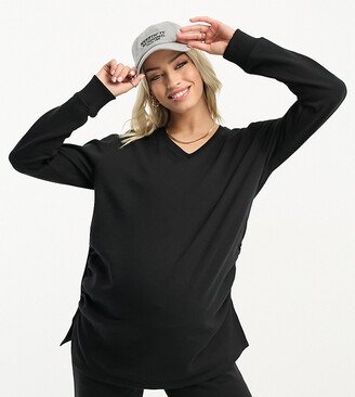 Threadbare Maternity v neck sweater and sweatpants tracksuit in black