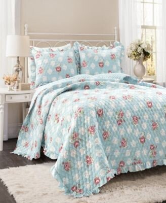 Cottage Core Floral Ruffle Reversible Oversized 3 Piece Quilt Set Collection