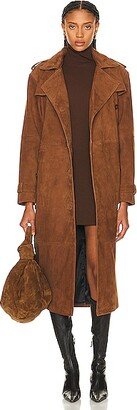 Suede Trench Coat in Cognac