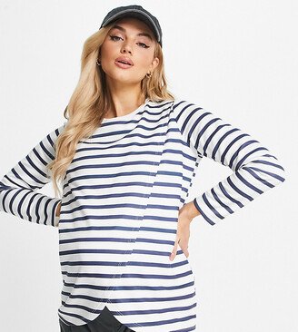 New Look Maternity long sleeve nursing sweatshirt in black and white stripe