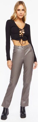 Faux Leather Straight-Leg Pants-AD