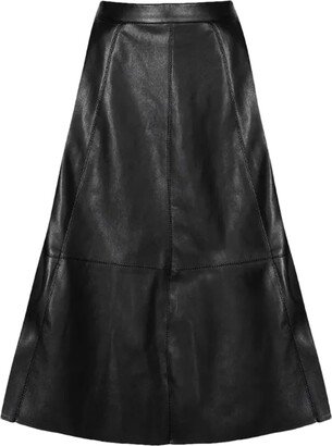 Hdhdeueh Womens Leather Skirt Soft High Waist Zipper Vintage PU Leather A Line Black Long Skirts Black M