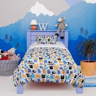 PiccoCasa 4 Pcs Twin Microfiber All-season for Kids Dinosaur Monster Pattern Comforter Bedding Sets Colorful