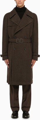 Houndstooth motif double-breasted coat