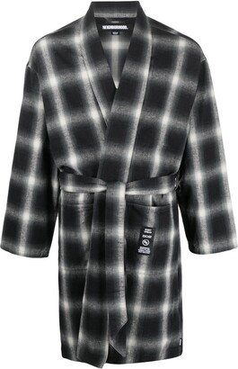 Checkerboard Print Belted Coat