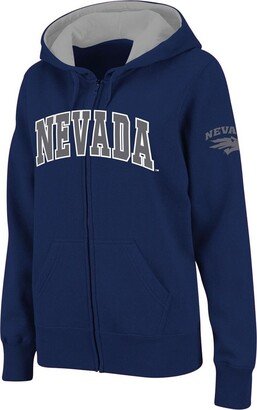 Women's Stadium Athletic Navy Nevada Wolf Pack Arched Name Full-Zip Hoodie