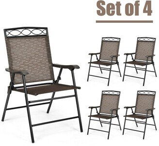 4PCS Folding Chairs Patio Garden Outdoor w/ Steel Frame Armrest