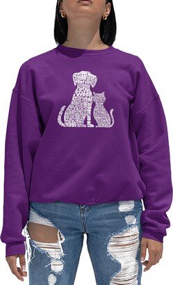 Women's Crewneck Word Art Dogs and Cats Sweatshirt Top