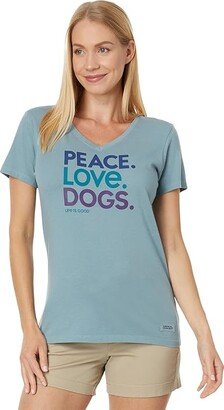 Peace Love Dogs Short Sleeve Crusher Vee (Smoky Blue) Women's Clothing