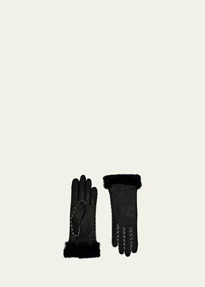 Ecru Stitched Leather Gloves