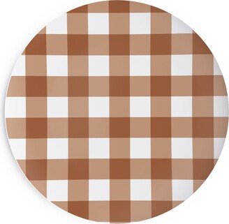 Salad Plates: Gingham Plaid Check Salad Plate, Brown