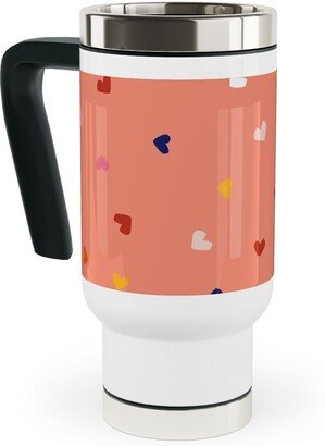 Travel Mugs: Heart Sprinkles - Pink Travel Mug With Handle, 17Oz, Pink