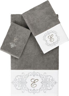 Linum Home Textiles Turkish Cotton Monica Embellished Towel 3 Piece Set - Dark Gray - E