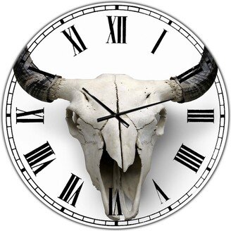 Designart White Cow Skull with Black Horns Oversized Farmhouse Wall Clock - 36 x 36