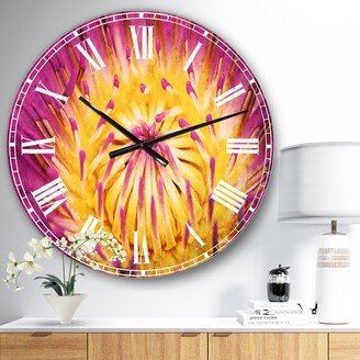 Designart 'Pink Yellow Abstract Lotus Flower' Flowers Large Wall CLock