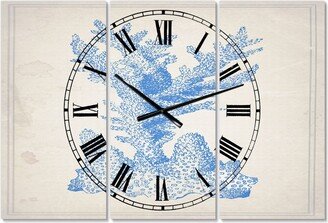 Designart Blue Coral 1 Large Nautical & Coastal 3 Panels Wall Clock - 23