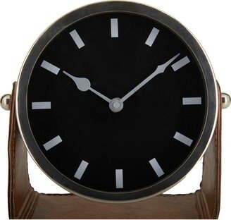 VIVIAN LUNE HOME Silver Stainless Steel Clock with Faux Leather Stand