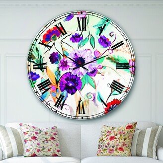 Designart 'Abstract Purple And Red Farmhouse Flowers' Traditional Wall CLock