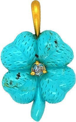 Carved Turquoise and Sapphire Clover Yellow Gold Charm