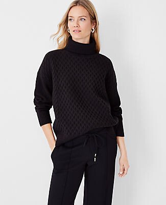 Mixed Cable Turtleneck Sweater