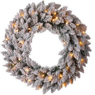 Pre-Lit Snow Flocked Christmas Wreath with Warm Led Light