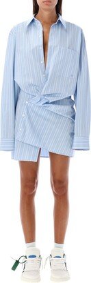 Striped Long-Sleeved Shirt Dress-AC