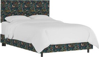 Queen Arcadia Nail Button Nature Printed Bed Blue