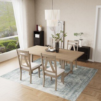 5-Piece Brown Wood Dining Table Set with 4 Upholstered Chairs-AA