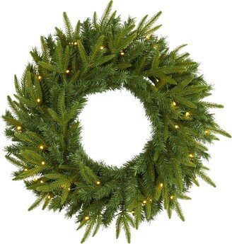 24in. Long Pine Artificial Christmas Wreath with 35 Clear LED Lights