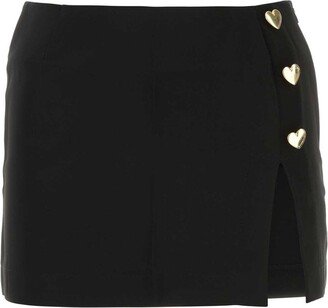 Heart Button Side Slit Mini Skirt