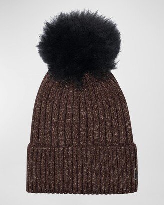 Metallic Wool-Blend Knit Toscana Lamb Pom Beanie