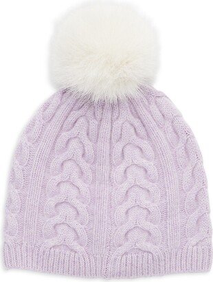 Saks Fifth Avenue Made in Italy Saks Fifth Avenue Women's Faux Fur Pom Cable Knit Cashmere Beanie