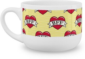 Mugs: Bff Heart Tattoo Latte Mug, White, 25Oz, Yellow