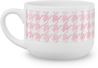 Mugs: Happy Houndstooth Latte Mug, White, 25Oz, Pink