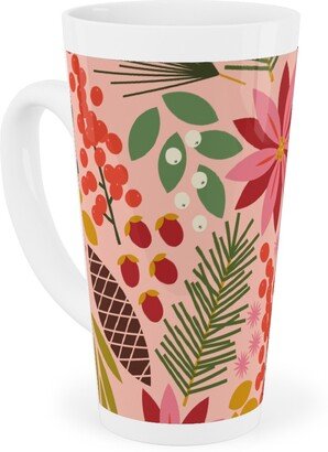 Mugs: Pinecones And Berries - Pink Tall Latte Mug, 17Oz, Pink