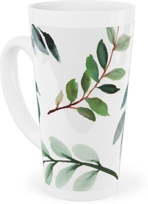 Mugs: Paprika Floral Greenery Leafs - Green Tall Latte Mug, 17Oz, Green