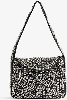 Womens Black Spike Medium Leather Hobo bag