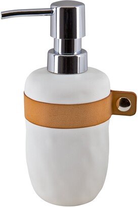 Lio White Polyresin and Leather Soap Dispenser