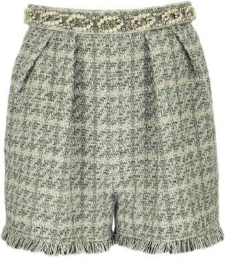 Check Motif Tweed Shorts