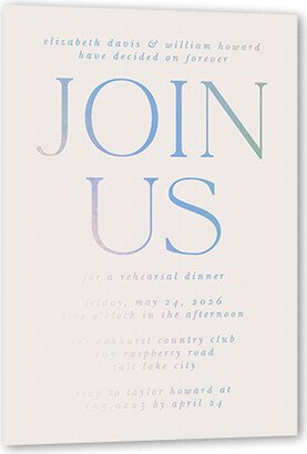 Rehearsal Dinner Invitations: Brightly Joined Rehearsal Dinner Invitation, Iridescent Foil, Beige, 5X7, Matte, Personalized Foil Cardstock, Square