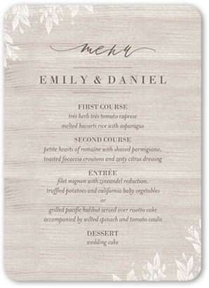 Wedding Menu Cards: Garland Bliss Wedding Menu, Beige, 5X7 Flat Menu, Pearl Shimmer Cardstock, Rounded