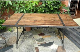 Zaer Ltd Classic Wooden Top Iron Table with Metal Trim - Large