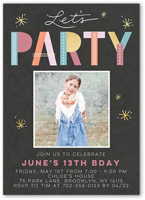 Sweet Sixteen Invitations: Brightly Celebrated Girl Birthday Invitation, Pink, 5X7, Standard Smooth Cardstock, Square