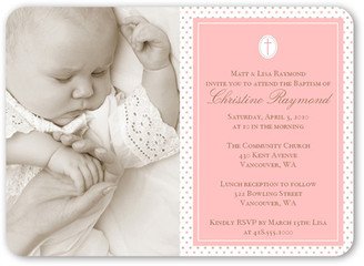 Baptism Invitations: Seraphic Dots Pink Baptism Invitation, Pink, Matte, Signature Smooth Cardstock, Rounded